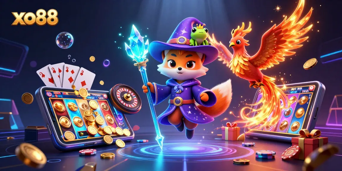 Experience exciting spins at xo88, a vibrant casino scene filled with wizard, phoenix, and immersive game elements.