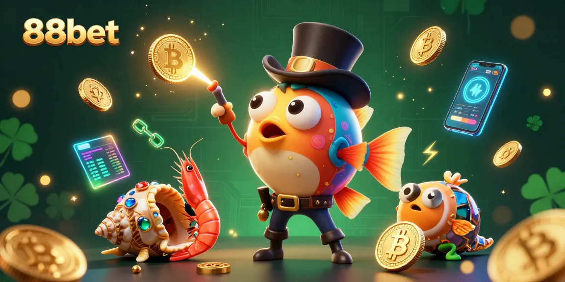 Experience exciting wins with 88bet featuring glowing coins and vibrant underwater characters.