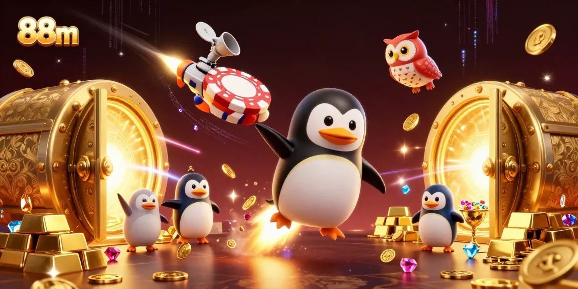 Experience the excitement of 88m as the golden penguin ventures towards the cosmic casino.