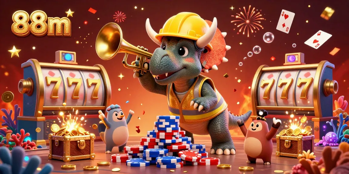 Celebrate thrilling poker wins with 88m in this vibrant 3D illustration featuring dynamic games and fun!