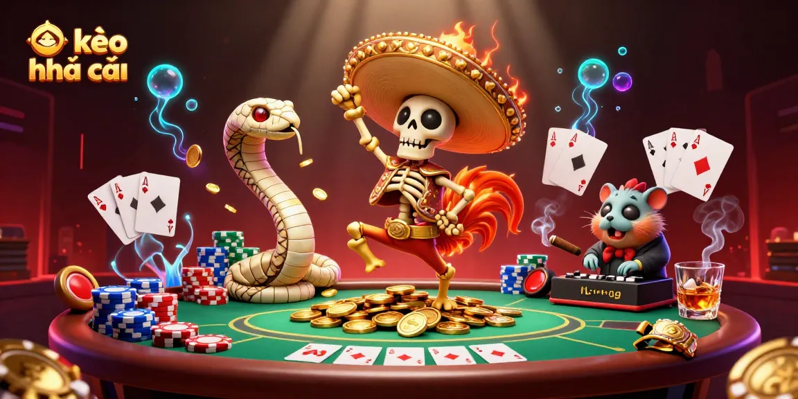Place bets with kèo nhà cái in this festive 3D gambling scene filled with vibrant characters and casino elements.
