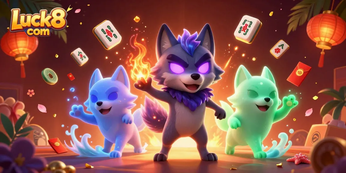 Engage in thrilling gameplay at Luck8 com, featuring dynamic wolf characters amidst casino elements.